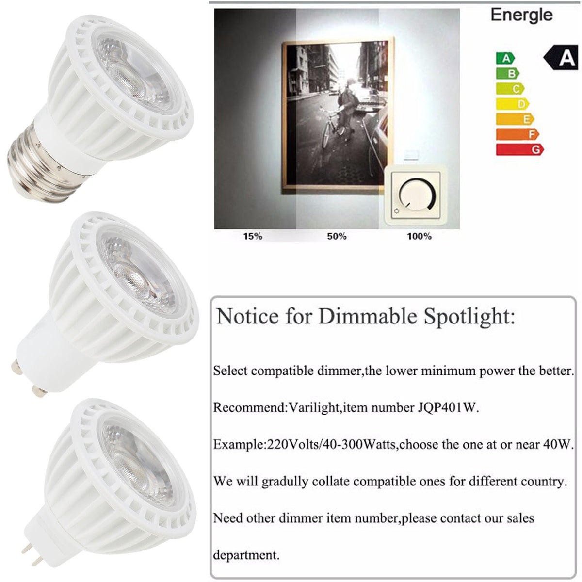 Dimmable LED Spotlight E26 E27 GU10 MR16 15W COB Light Bulbs 45° Beam Angle 110V 220V DC12V for Home Office Table Lamp Downlight