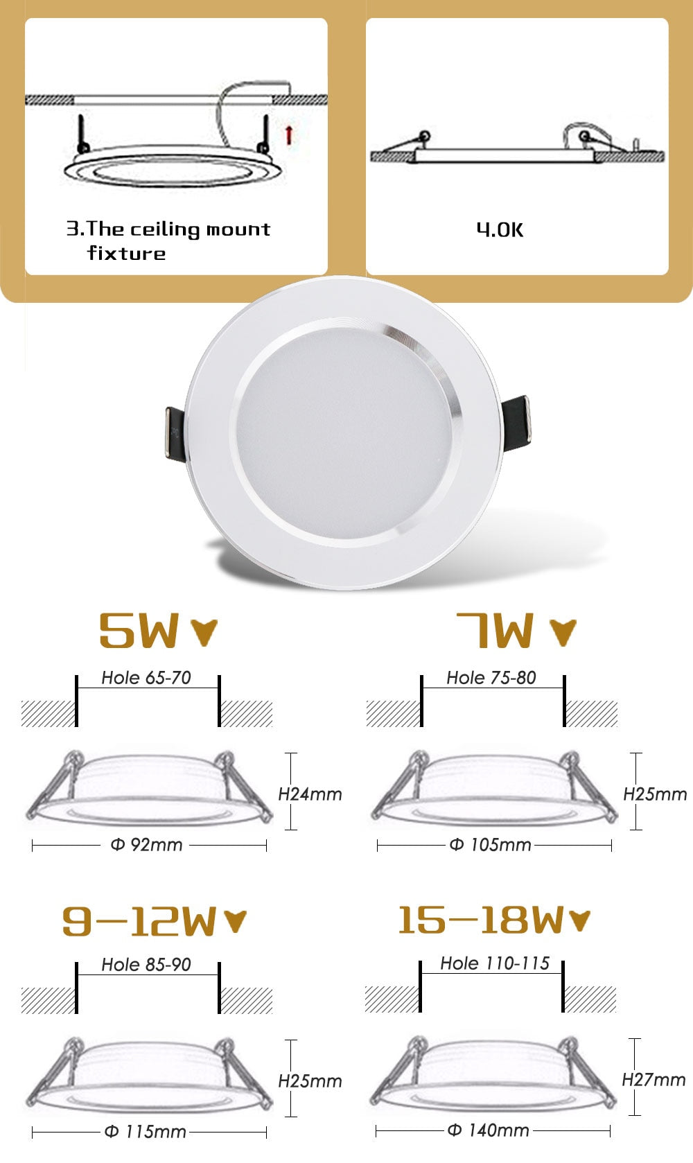 Dimmable Driverless Waterproof LED Ceiling Downlights Light 1pcs 5w 7w 9w 12w 15w 110V 220V LED Downlight Lamp for Home/Outdoor