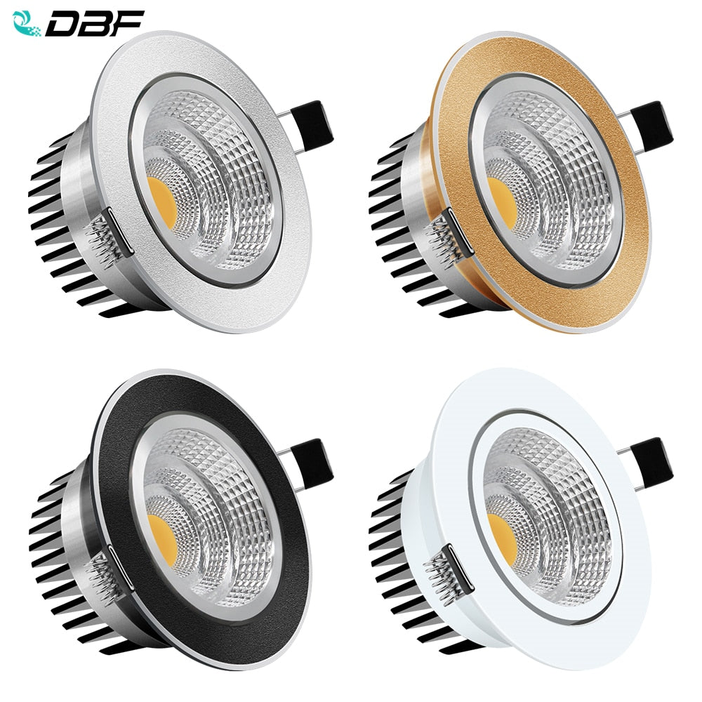 DBF 4 Colors Dimmable Recessed LED COB Downlight 6W 9W 3000K/4000K/6000K Decoration Ceiling Spot Lamp AC 110V 220V for Kitchen