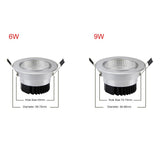 DBF 4 Colors Dimmable Recessed LED COB Downlight 6W 9W 3000K/4000K/6000K Decoration Ceiling Spot Lamp AC 110V 220V for Kitchen