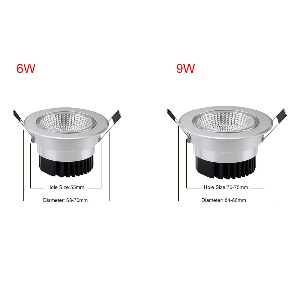 DBF 4 Colors Dimmable Recessed LED COB Downlight 6W 9W 3000K/4000K/6000K Decoration Ceiling Spot Lamp AC 110V 220V for Kitchen