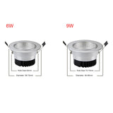 DBF 4 Colors Dimmable Recessed LED COB Downlight 6W 9W 3000K/4000K/6000K Decoration Ceiling Spot Lamp AC 110V 220V for Kitchen