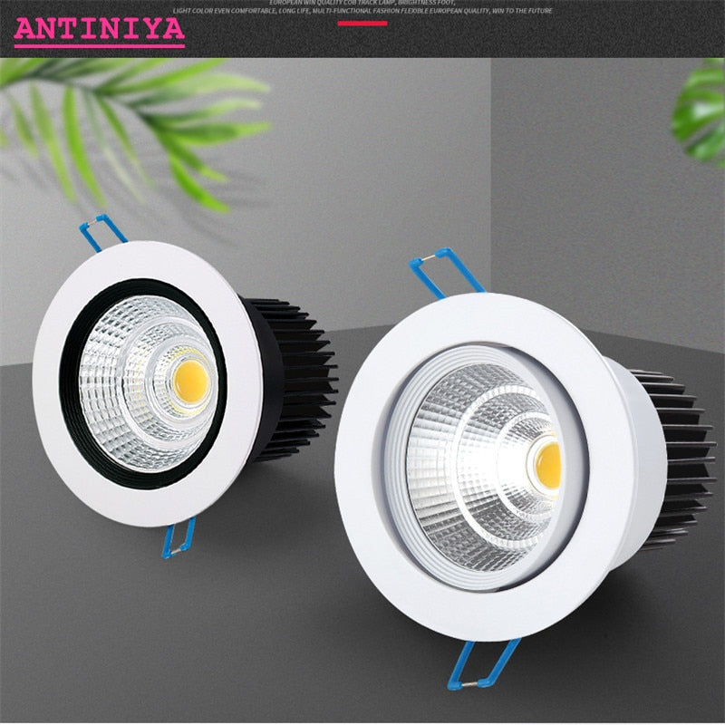 Round Dimmable Recessed LED Downlights 5W 7W 9W 12W 15W 18W COB LED Ceiling Spot Lights AC110-220V Warm Cold White LED Lamp