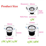 Round Dimmable Recessed LED Downlights 5W 7W 9W 12W 15W 18W COB LED Ceiling Spot Lights AC110-220V Warm Cold White LED Lamp