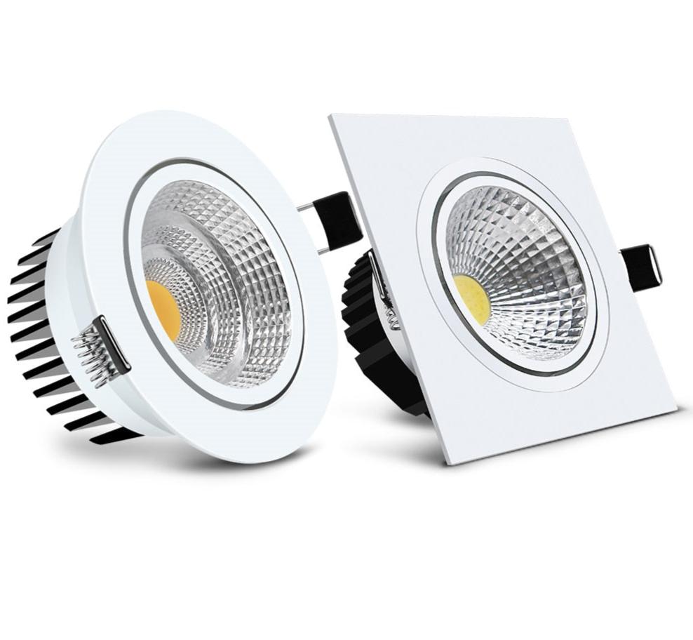 Round/Square Recessed LED Dimmable Downlight COB 6W 9W 12W 15W LED Spot Light LED Decoration Ceiling Lamp AC 110V/220V