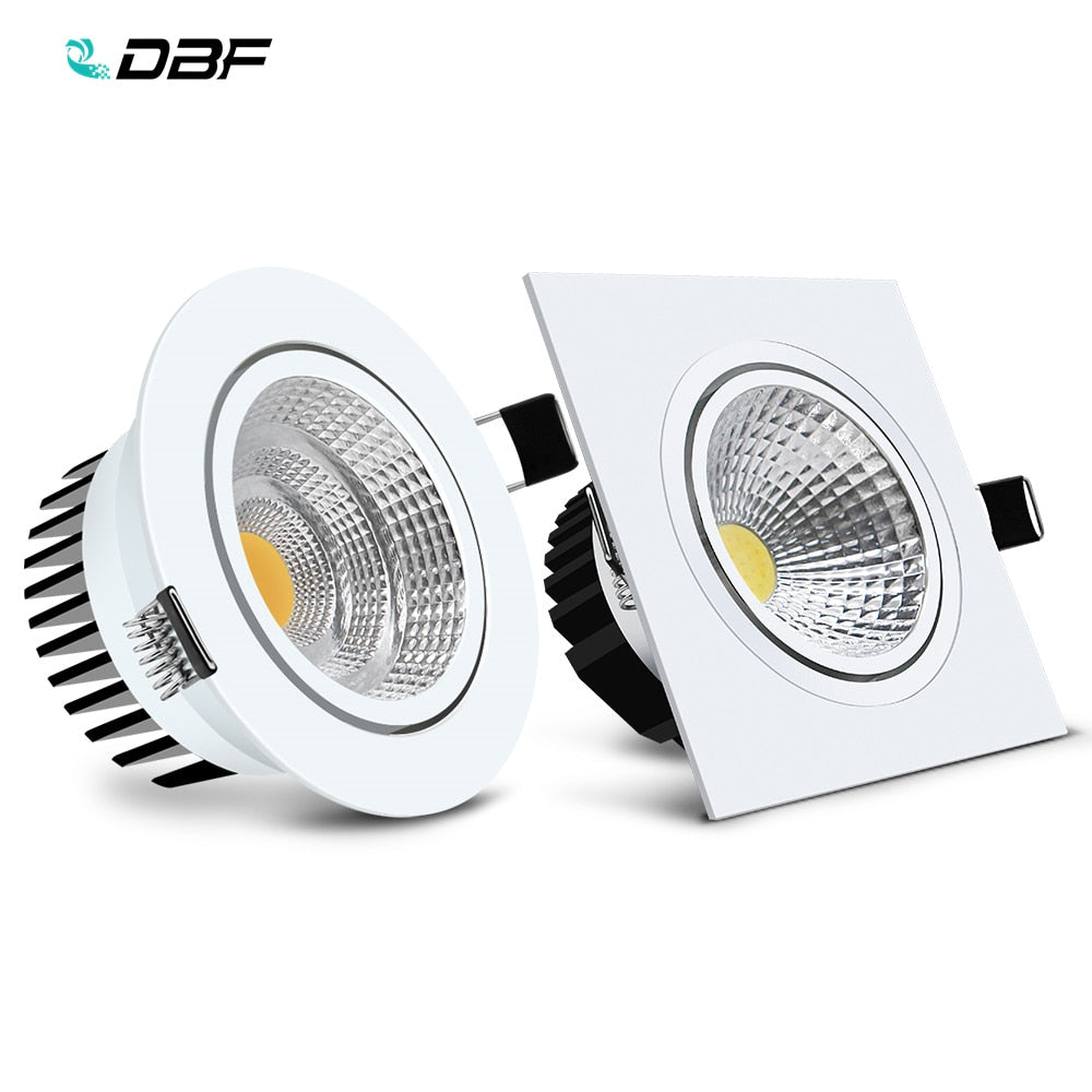DBF Round/Square Recessed LED Dimmable Downlight COB 6W 9W 12W 15W LED Spot Light LED Decoration Ceiling Lamp AC 110V/220V