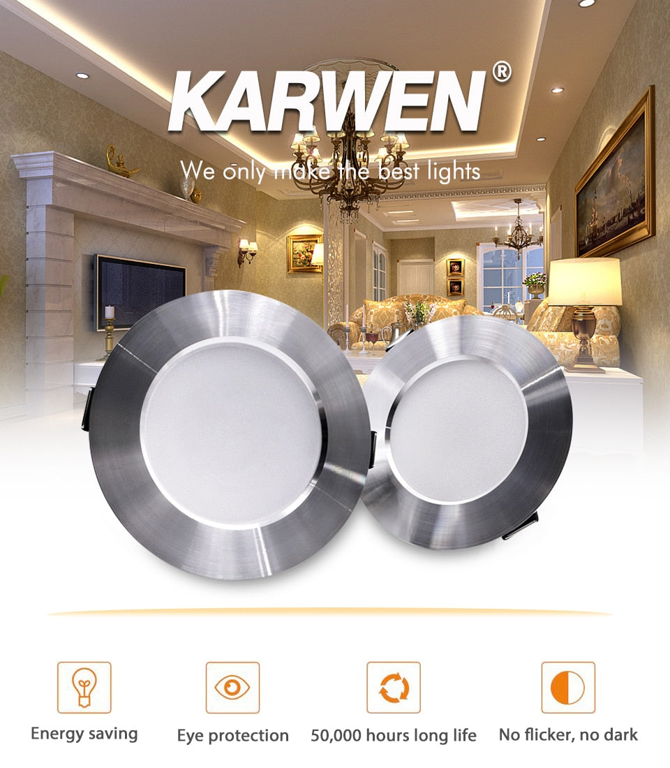 KARWEN LED Downlight 5W 7W 9W 12W 15W silver body Ceiling light Cold Warm white led light AC 220V 230V 240V for Living room