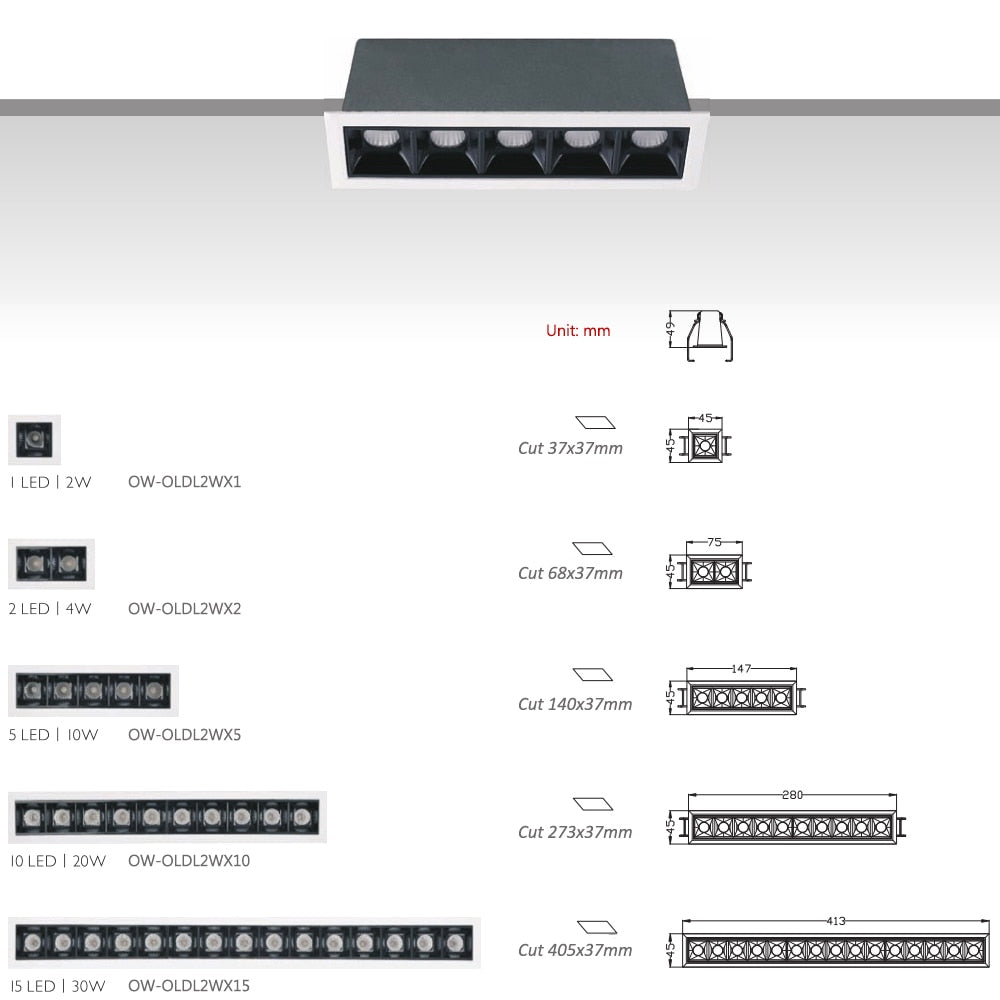 Uniform Illumination 2W 10W 20W 30W Invisible Source CRI90 Dimmable TRIAC 0-10V Recessed Linear Led Downlight Modern Home Lamp