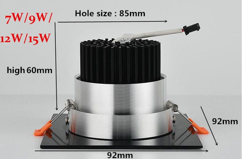Square Dimmable Recessed LED Downlights 7W 9W 12W 15W COB LED Ceiling Spot Lights AC110-220V Warm Cold White LED Indoor Lighting