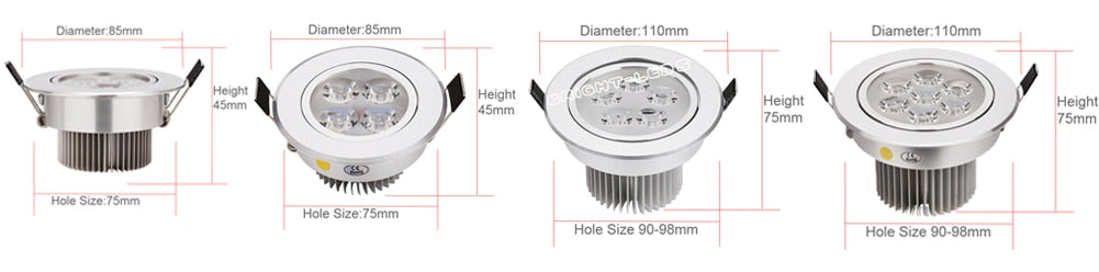 Dimmable LED Downlight 3W 4W 5W 7W Spot LED 110V 220V Recessed Linghting Silver house Pure Nature / Daylight Warm White