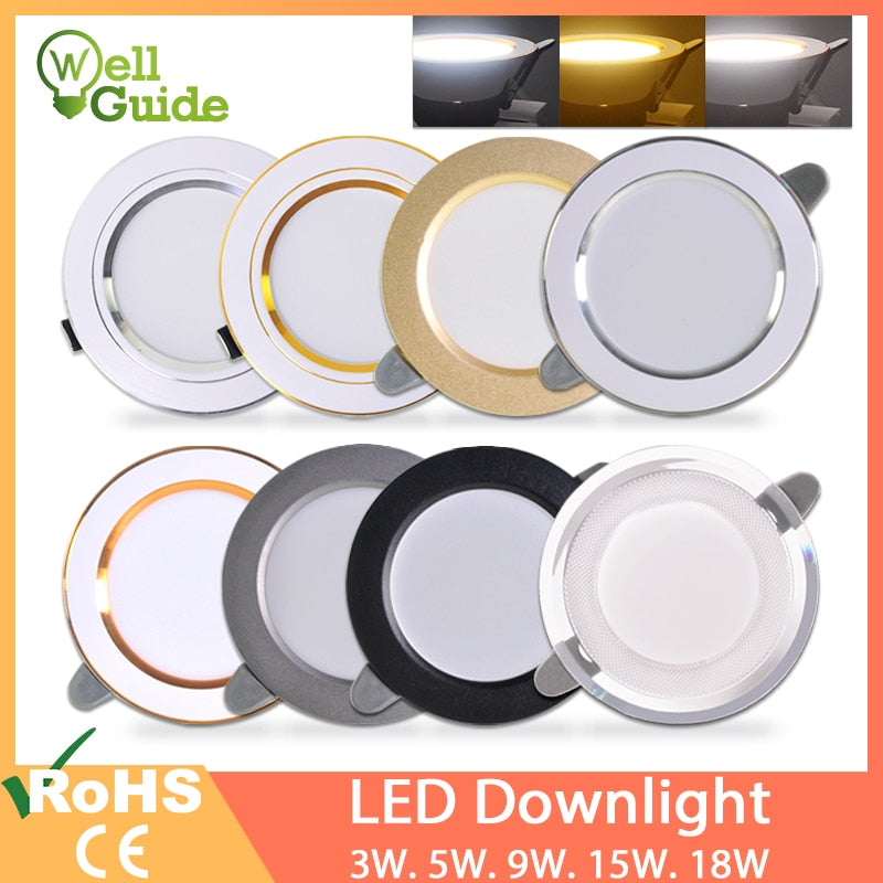 LED Downlight 3W 5W 9W 12W 15W 18W Spot Downlight AC 220V gold Silver White Ultra Thin Aluminum Round Recessed LED Spot Lighting