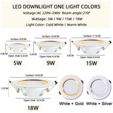 LED Downlight 3W 5W 9W 12W 15W 18W Spot Downlight AC 220V gold Silver White Ultra Thin Aluminum Round Recessed LED Spot Lighting