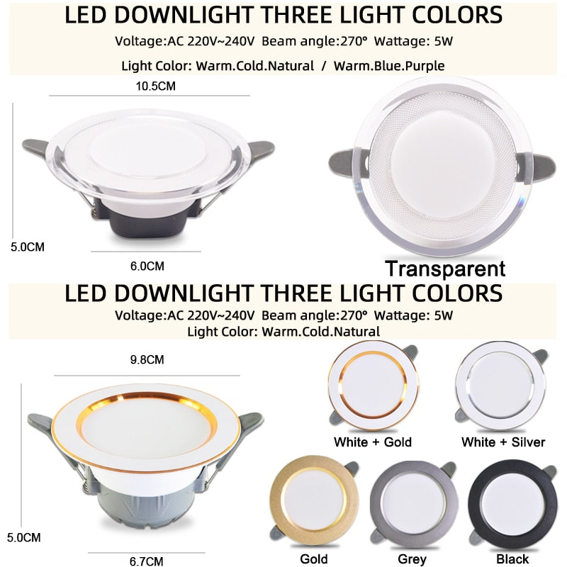 LED Downlight 3W 5W 9W 12W 15W 18W Spot Downlight AC 220V gold Silver White Ultra Thin Aluminum Round Recessed LED Spot Lighting