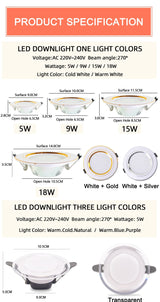 LED Downlight 3W 5W 9W 12W 15W 18W Spot Downlight AC 220V gold Silver White Ultra Thin Aluminum Round Recessed LED Spot Lighting