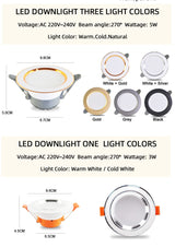 LED Downlight 3W 5W 9W 12W 15W 18W Spot Downlight AC 220V gold Silver White Ultra Thin Aluminum Round Recessed LED Spot Lighting