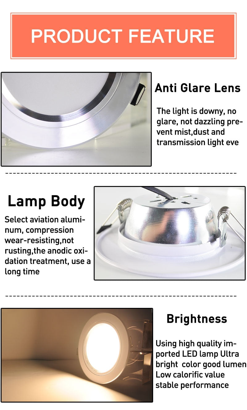 LED Downlight 3W 5W 9W 12W 15W 18W Spot Downlight AC 220V gold Silver White Ultra Thin Aluminum Round Recessed LED Spot Lighting