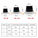 Dimmable Led Downlight Light Angle Adjustable COB Ceiling Spot Light 5W 7W 9W 12W 15W Ceiling Recessed Lights AC85-265V