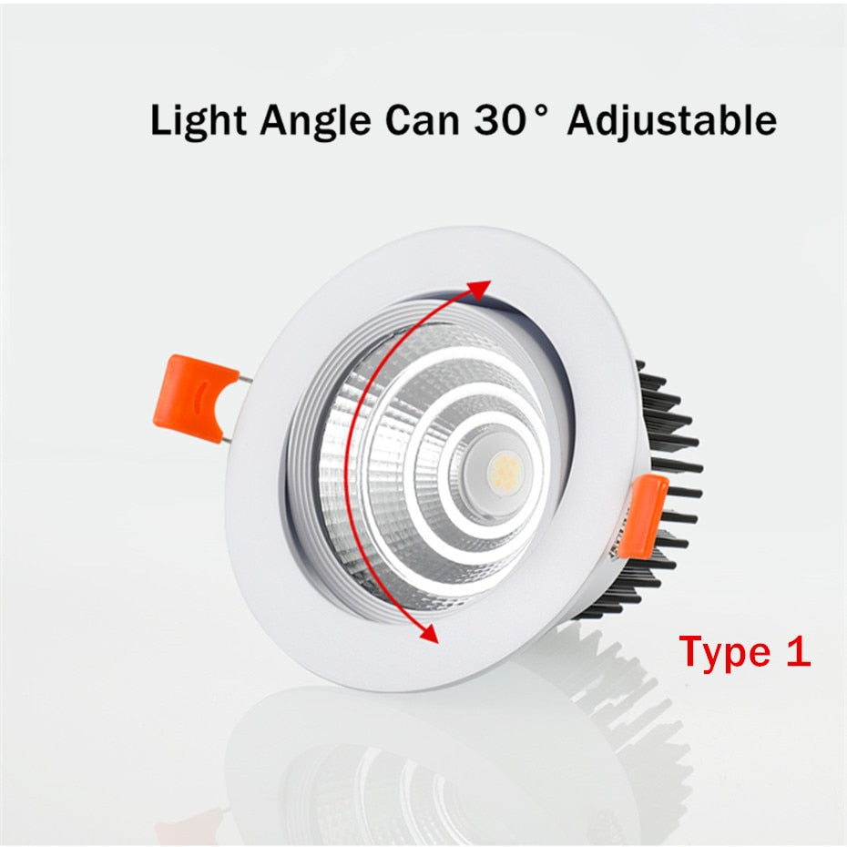 Dimmable Led Downlight Light Angle Adjustable COB Ceiling Spot Light 5W 7W 9W 12W 15W Ceiling Recessed Lights AC85-265V