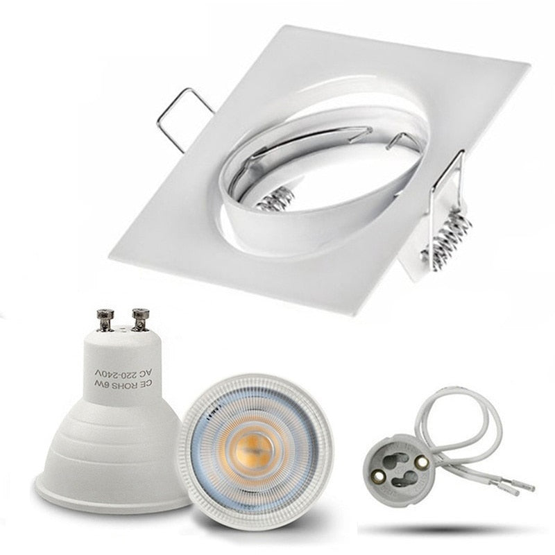 Square White Downlight Recessed Lighting Kit fitting COB 6W LED Bulb GU10 MR16 Ceiling Spot light fixture With MR16/GU5.3 Socket