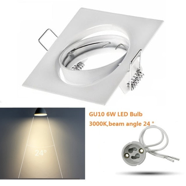 Square White Downlight Recessed Lighting Kit fitting COB 6W LED Bulb GU10 MR16 Ceiling Spot light fixture With MR16/GU5.3 Socket