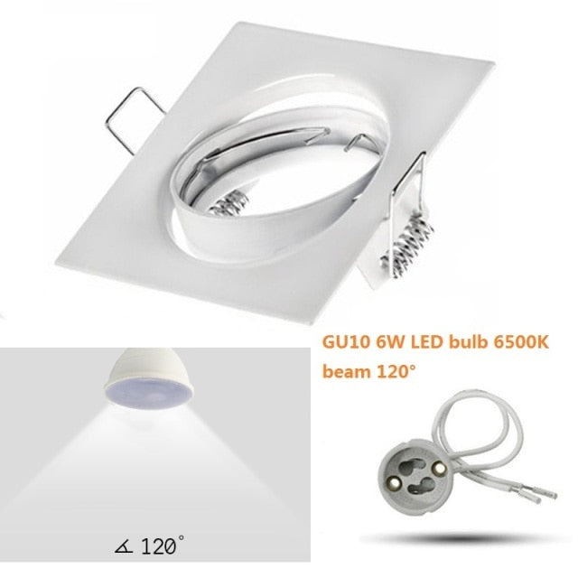 Square White Downlight Recessed Lighting Kit fitting COB 6W LED Bulb GU10 MR16 Ceiling Spot light fixture With MR16/GU5.3 Socket