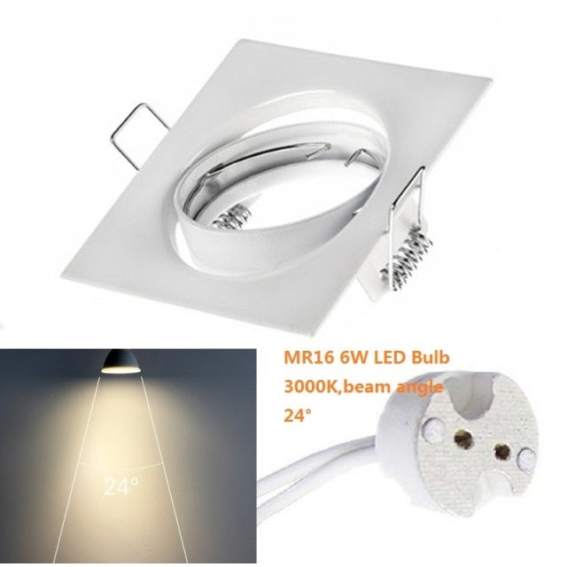 Square White Downlight Recessed Lighting Kit fitting COB 6W LED Bulb GU10 MR16 Ceiling Spot light fixture With MR16/GU5.3 Socket