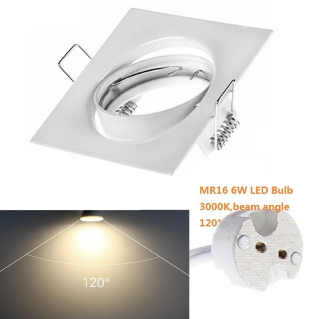 Square White Downlight Recessed Lighting Kit fitting COB 6W LED Bulb GU10 MR16 Ceiling Spot light fixture With MR16/GU5.3 Socket
