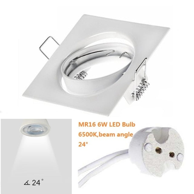 Square White Downlight Recessed Lighting Kit fitting COB 6W LED Bulb GU10 MR16 Ceiling Spot light fixture With MR16/GU5.3 Socket