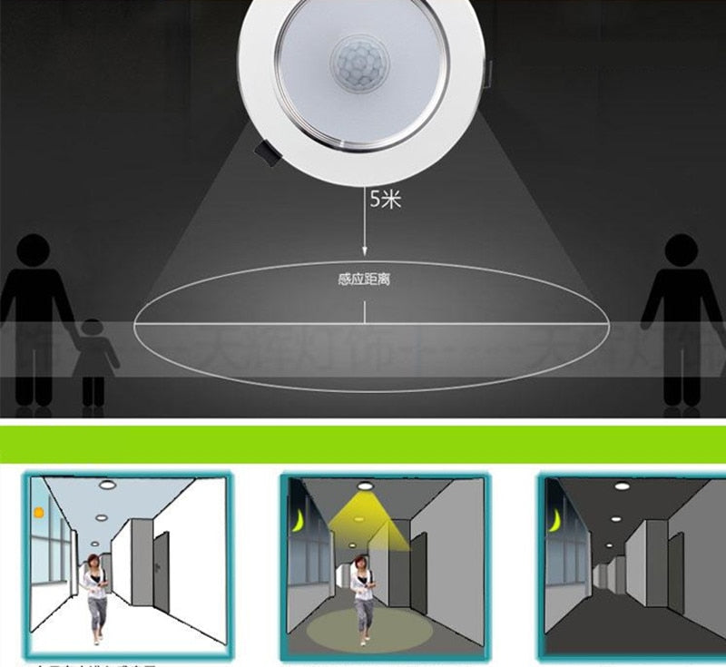 PIR LED Panel Lamps Recessed Downlights Pir Infrared Motion Sensor 5W 7W 9W 230v LED Ceiling Bulb For Smart Home Lighting