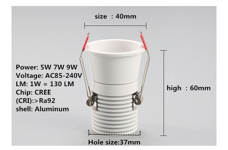 Dimmable LED COB Spotlight Ceiling lamp AC85-265V 5W 7W 9W 12W 15W Aluminum recessed downlights round Led Spot Light