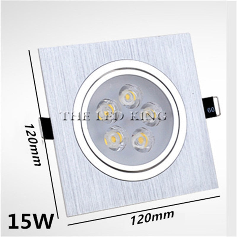 Super Bright Square Dimmable black Silver Aluminum 9W 12W 15W 18W LED Downlight AC 220V 110V Recessed LED Spot Lighting