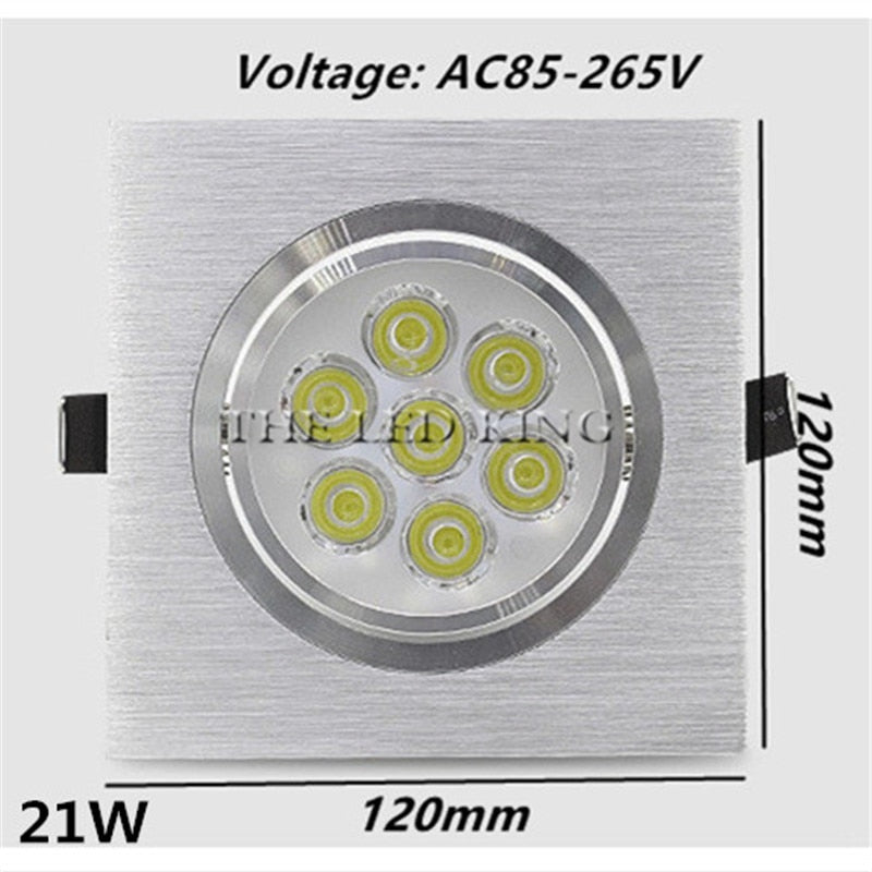 Super Bright Square Dimmable black Silver Aluminum 9W 12W 15W 18W LED Downlight AC 220V 110V Recessed LED Spot Lighting