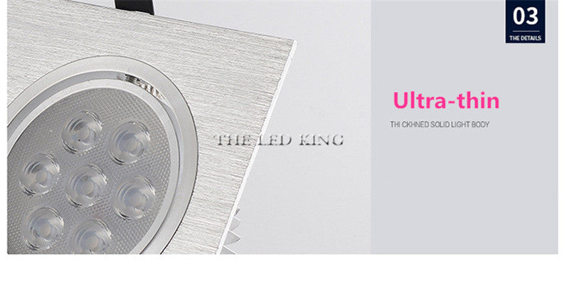 Super Bright Square Dimmable black Silver Aluminum 9W 12W 15W 18W LED Downlight AC 220V 110V Recessed LED Spot Lighting