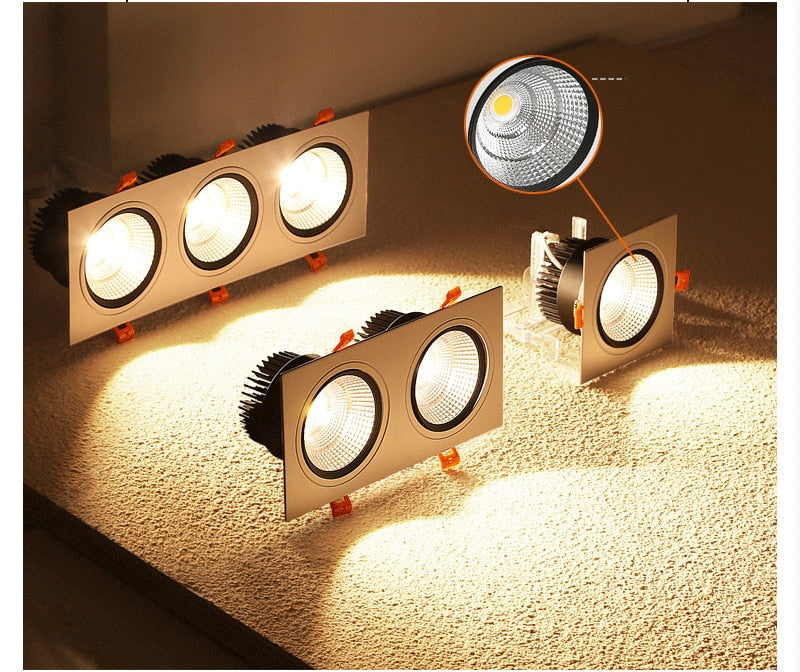 Square Dimmable led downlight lamp 7W 9w 12w 15w cob led spot 220V/110V ceiling recessed downlights square led panel light