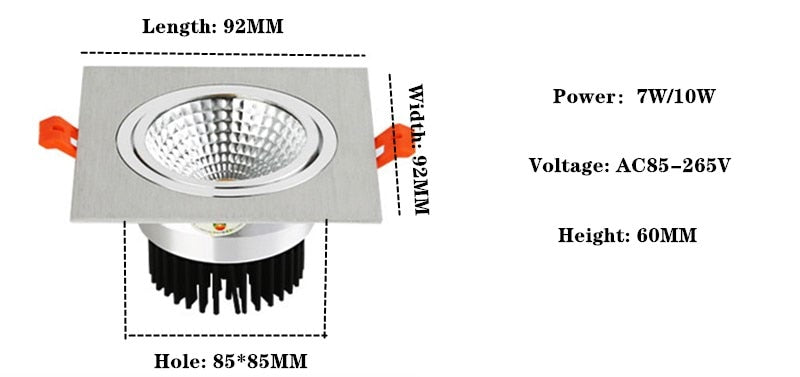 square cob Dimmable Led downlight light Ceiling  Light 7w 10w 14w 20w 21W 30W ac110-230V ceiling recessed Lights Indoor Lighting