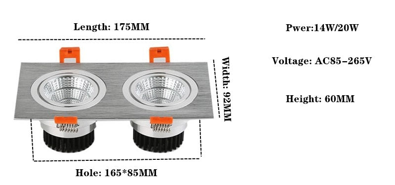 square cob Dimmable Led downlight light Ceiling  Light 7w 10w 14w 20w 21W 30W ac110-230V ceiling recessed Lights Indoor Lighting