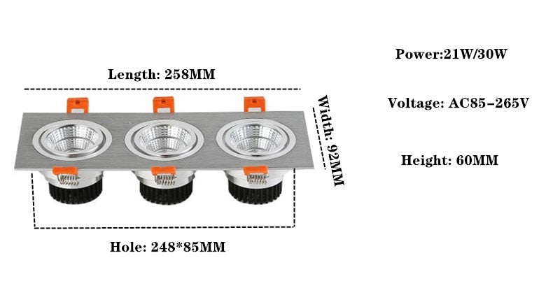 square cob Dimmable Led downlight light Ceiling  Light 7w 10w 14w 20w 21W 30W ac110-230V ceiling recessed Lights Indoor Lighting