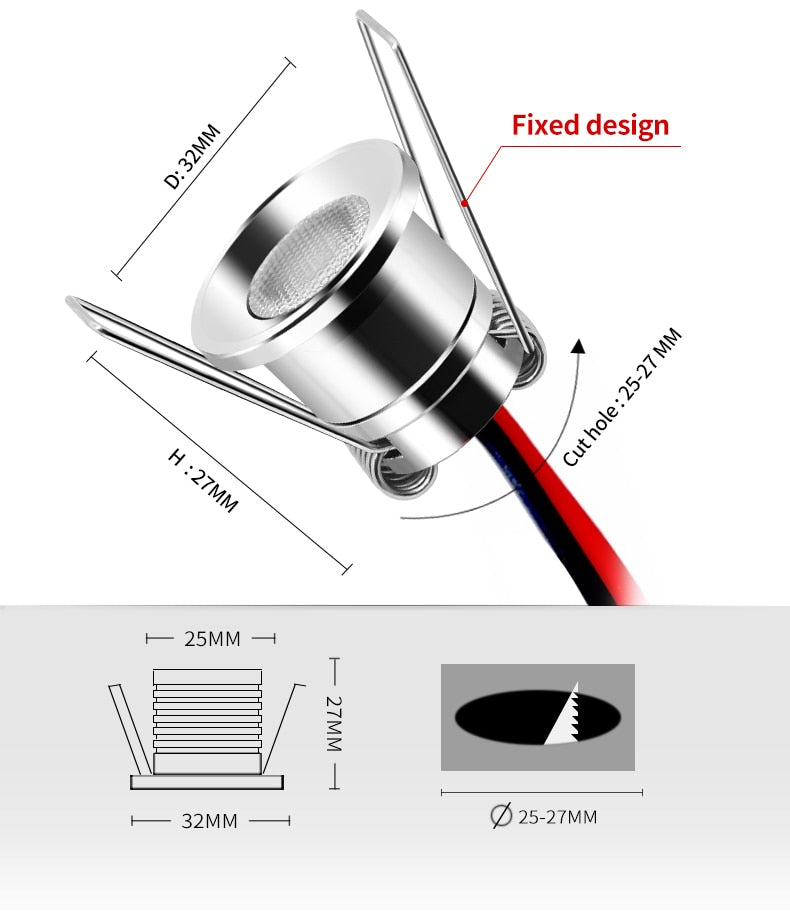 Built-in mini LED spotlight IP65 waterproof 12V DC small downlight for indoor kitchen, bedroom, living room, bathroom ceiling