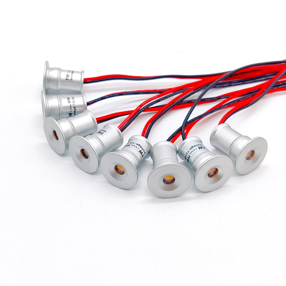 10pcs Indoor LED Spotlight 1W DC12V Recessed Ceiling Spot Light Downlight Dimmable Small Cabinet Showcase Light IP65 Canopy Spot