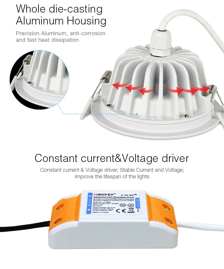 MiBoxer Downlight Spotlight Dimmable LED RGB+CCT 6W/9W/12W/15W/18W/25W