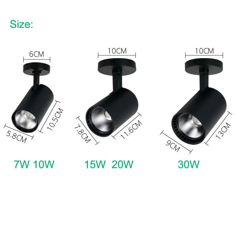 LED spotlight downlight 7w 10w 15w 20w 30w surface mounted COB ceiling light spotlight can be rotated clothing store showroom