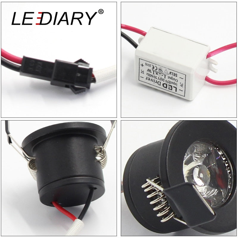 LEDIARY Black Mini Spot LED Downlights 27mm 90-260V 1.5W Ceiling Recessed Under Cabinet Jewelry Display Lamp Lighting Fixtures