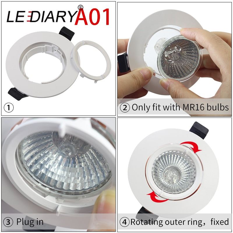 LEDIARY New MR16 GU10 Downlight Frame White Frosted Plastic Recessed Ceiling Downlight Fitting 75mm Cut Hole Anti-glare Design