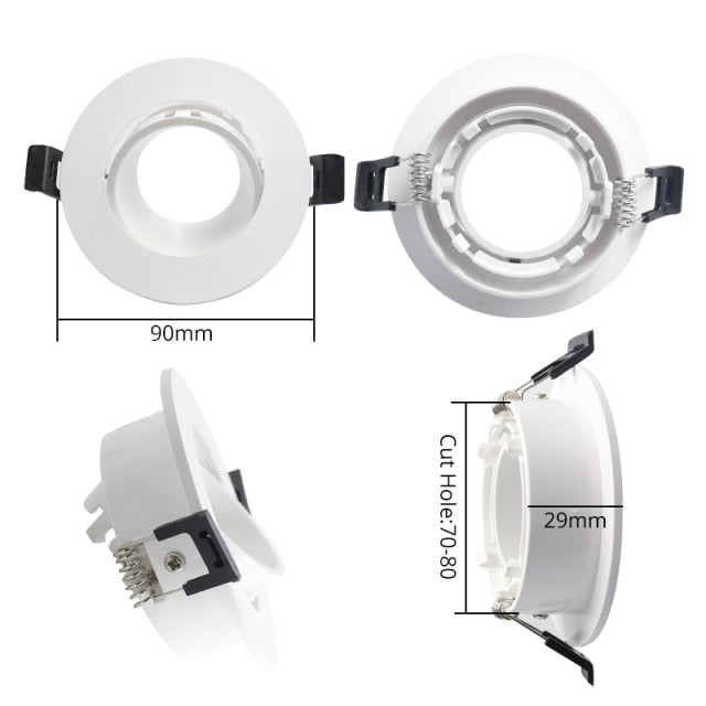 LEDIARY New MR16 GU10 Downlight Frame White Frosted Plastic Recessed Ceiling Downlight Fitting 75mm Cut Hole Anti-glare Design