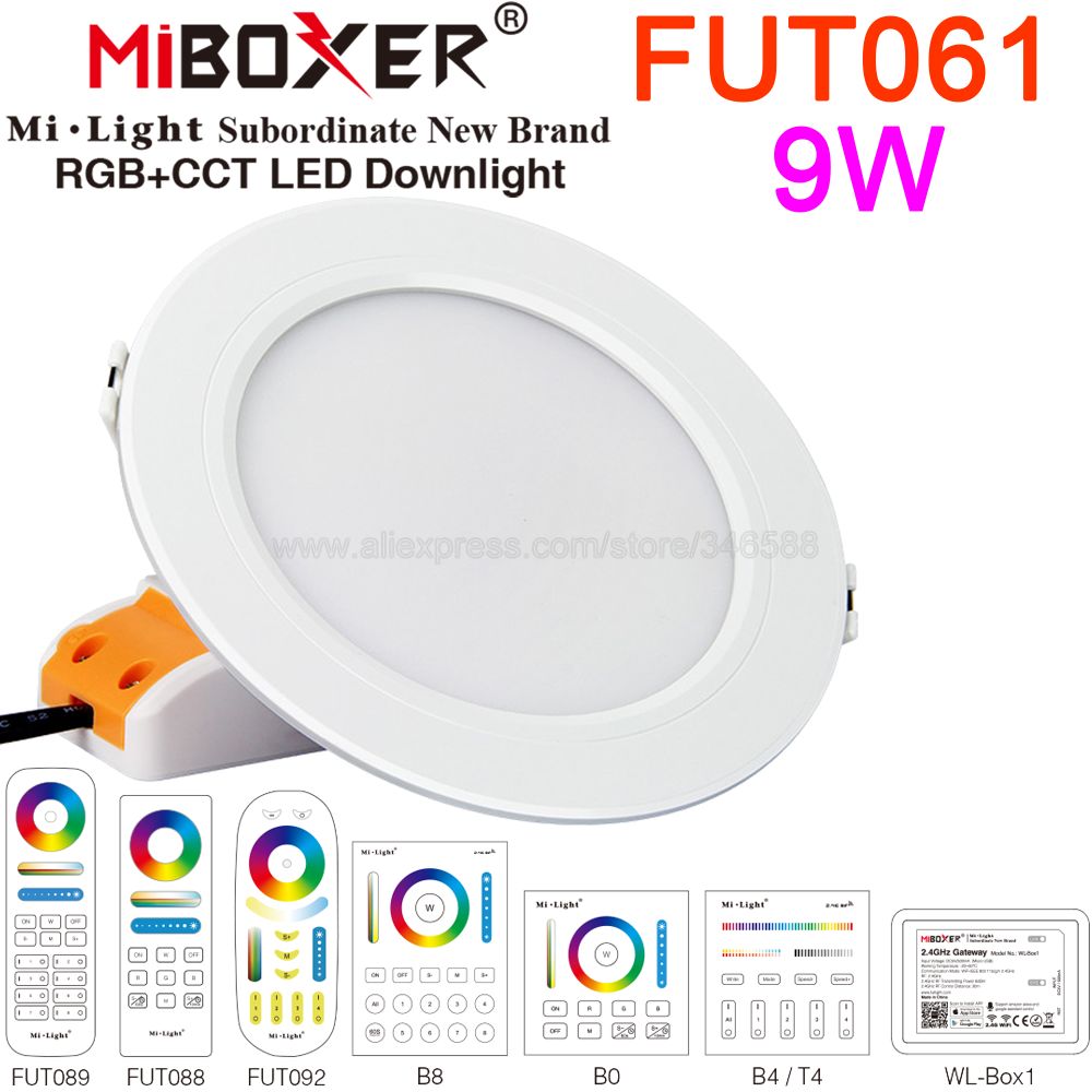 MiBoxer FUT061 9W Smart RGB+CCT LED Recessed Ceiling Downlight AC100-240V Support 2.4G RF Remote WiFi APP Voice Control