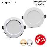 6PCS/lot LED Downlight 7W 9W 12W 15W 18W Round Recessed Spot Light AC220V 240V Home Decor Waterproof Down Light spot led Lamp