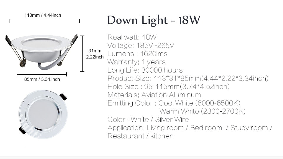 6PCS/lot LED Downlight 7W 9W 12W 15W 18W Round Recessed Spot Light AC220V 240V Home Decor Waterproof Down Light spot led Lamp