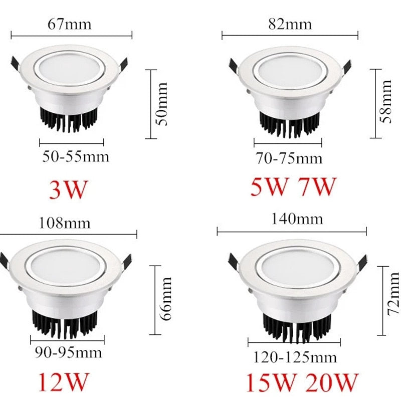 Super Bright Dimmable Recessed Sconces LED COB Downlights 3W 5W 7W 12W 15W 20W LED Spot Lights AC85-265V LED Ceiling Lamp Decora