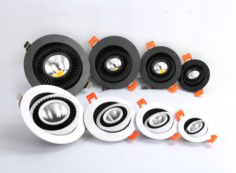 Round shape 360 Angle Adjustable LED COB Recessed Downlight Black/White 9W 12W 15W LED Ceiling Spot Light Pic Background Focos