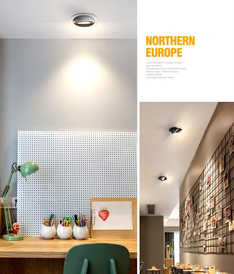 Round shape 360 Angle Adjustable LED COB Recessed Downlight Black/White 9W 12W 15W LED Ceiling Spot Light Pic Background Focos